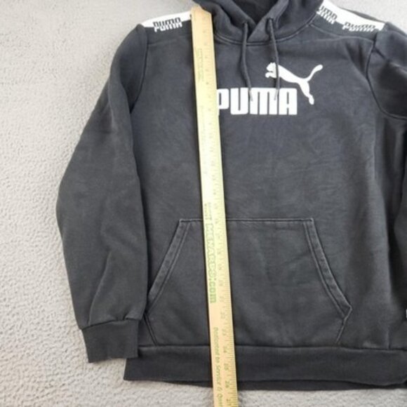 Puma Hoodie Mens Large Black Pullover Athletic Logo Drawstring Kangaroo Pocket - Picture 3 of 7